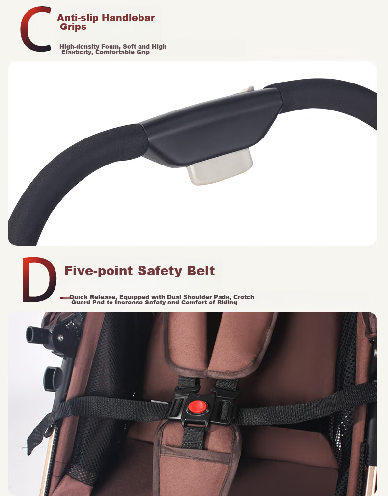 ANGI BABY Stroller, Reclining And Foldable, High Landscape View, Reversible, Shock-Absorbing Pushchair 16