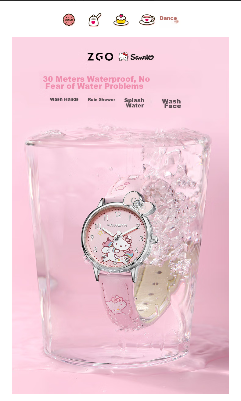 ZGO X Sanrio Watch for Women Students, Waterproof Quartz Watch for Elementary And Middle School Children, Girls' Watch, 273 White 7