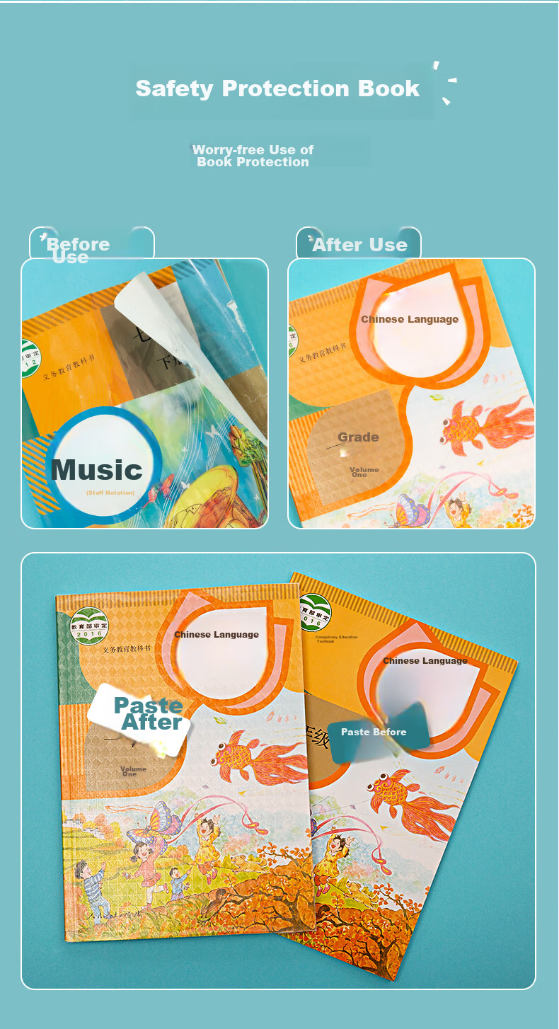 Jindeli 16K/10 Sheets Self-Adhesive Book Covers, Transparent Protective Sleeves for Elementary And Middle School Students, Book Wrapping Film, Stationery Cover Paper, OS8103S 10