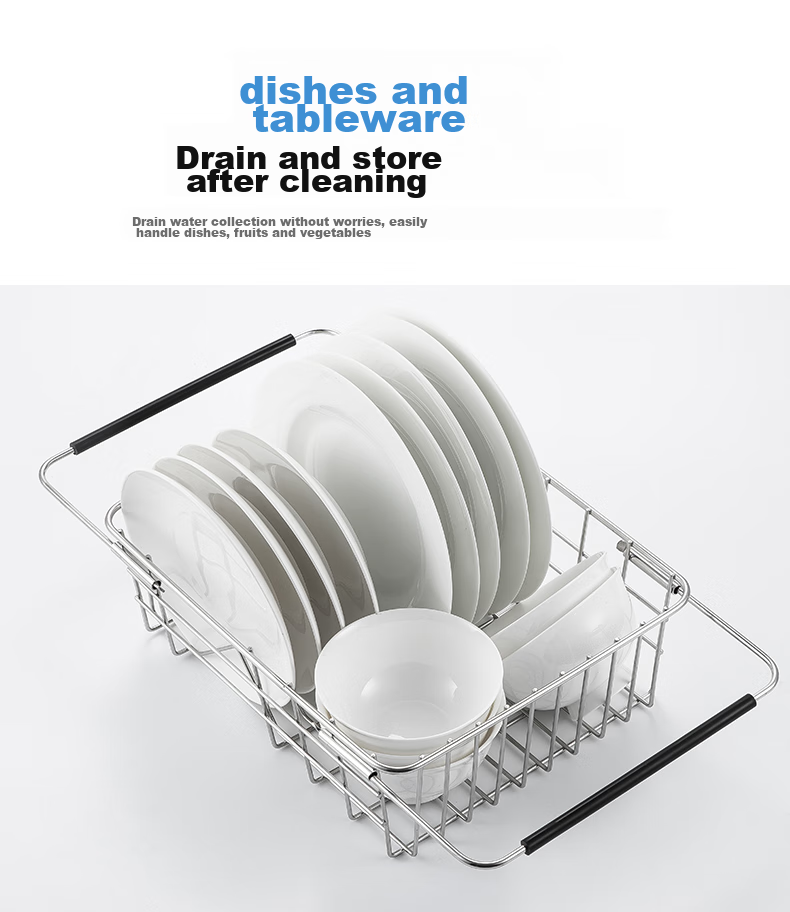MAXCOOK Kitchen Sink Draining Rack Storage Shelf 304 Stainless Steel Expandable Draining Basket Dish Rack Organizer 10