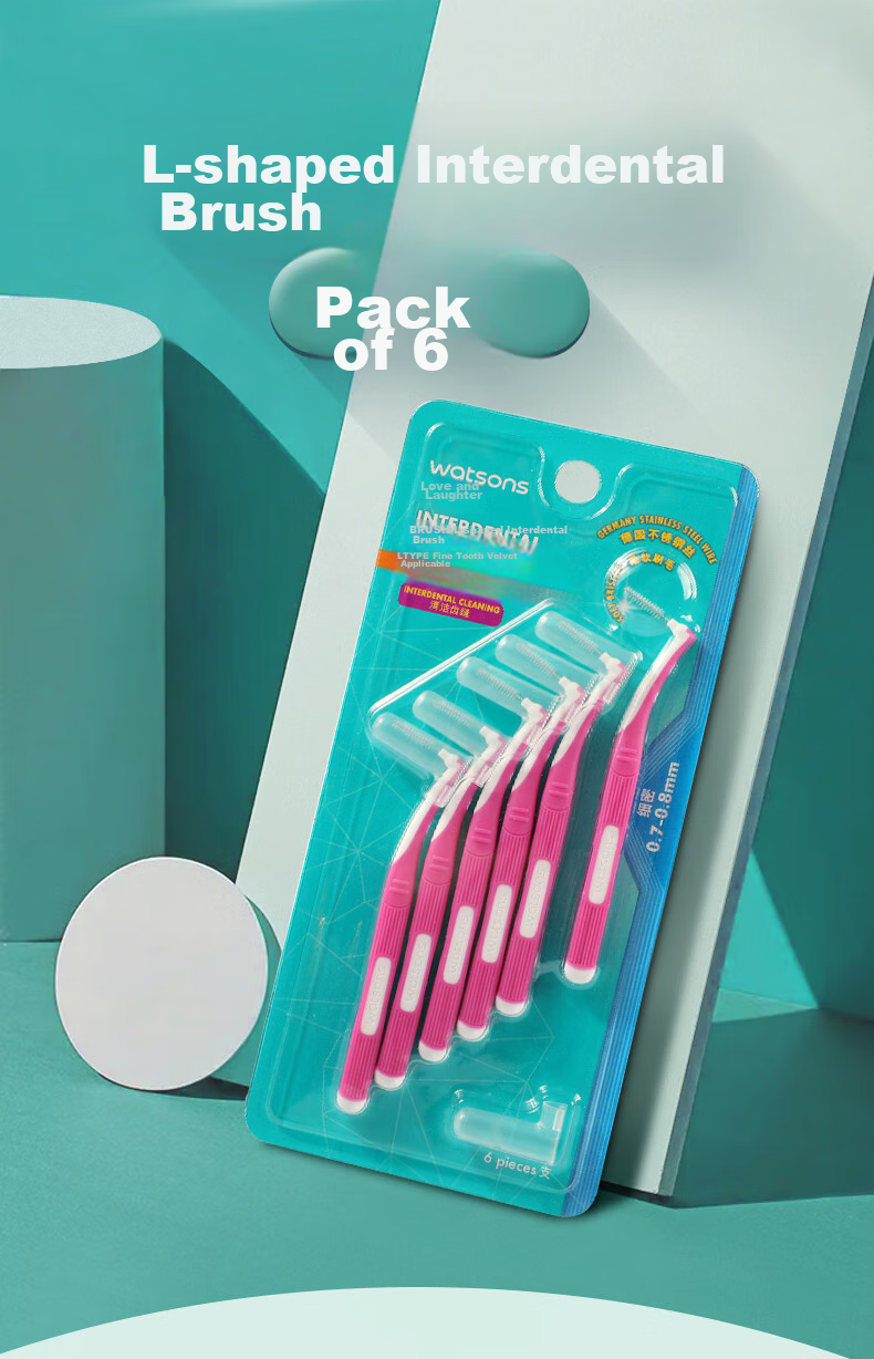 Watsons L-Shaped Interdental Brush, 6 Pieces, Back Row Interdental Brush, Tooth Gap Brush, Teeth Cleaning, Tooth Tip Freshener, Old Packaging Randomly Shipped 2