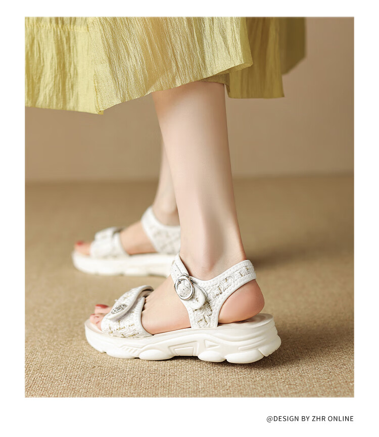 ZHR Women's Sandals, Summer Sports Casual Beach Shoes, Chanel-Style Fashionable Women's Shoes, ES02 Beige (Sandals), Size 37 12