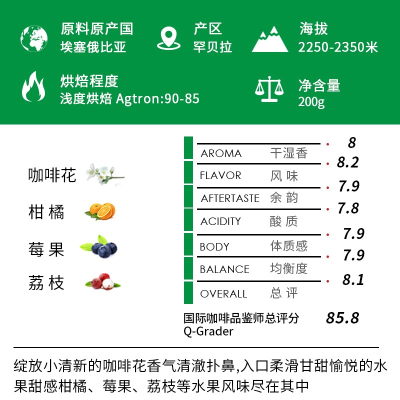 TO精品咖啡豆 埃塞俄比亚罕贝拉花魁新产季 日晒200g 原产地