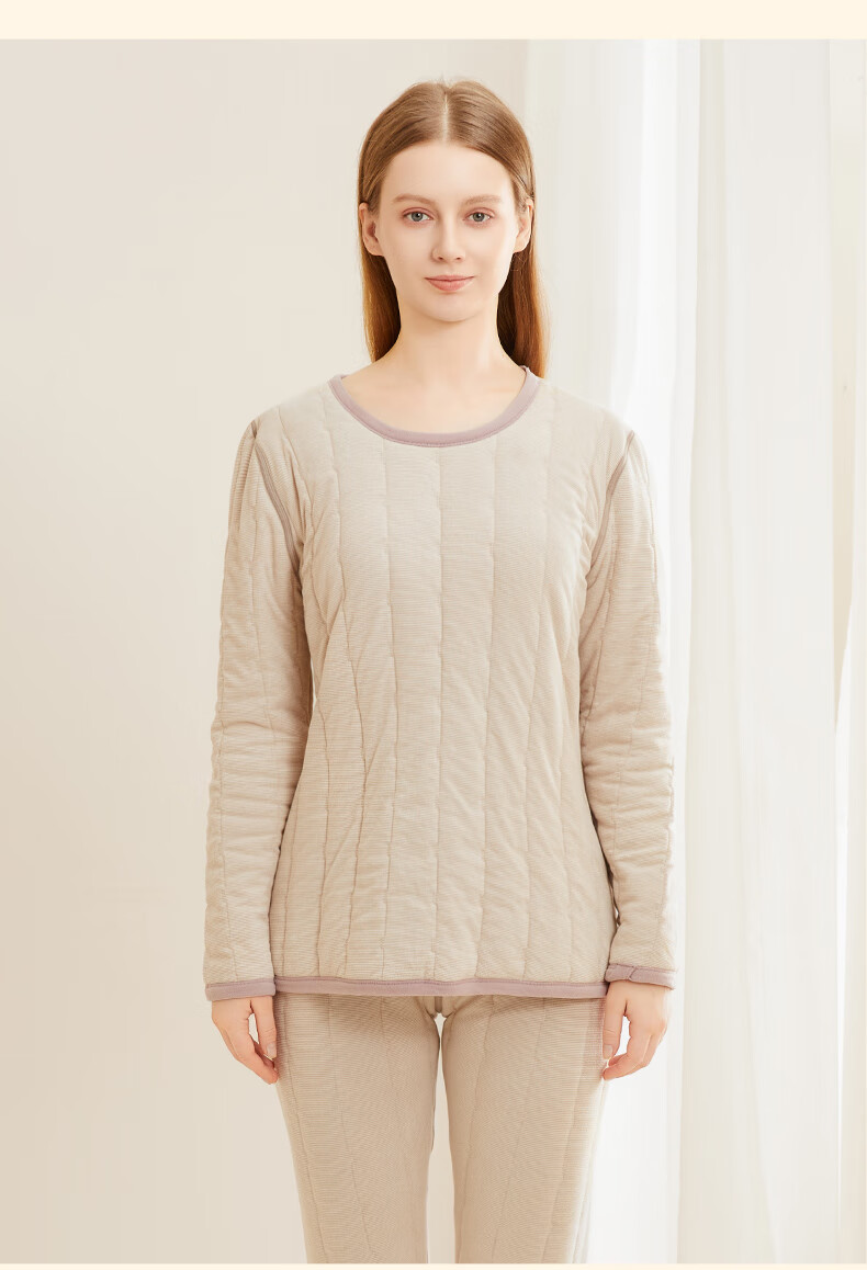 MiiOW [100% Wool Filling] Women's Thermal Underwear Set, Fleece-Lined Thickened Autumn Top And Bottom, Cold-Resistant Couple's Winter Wear 26