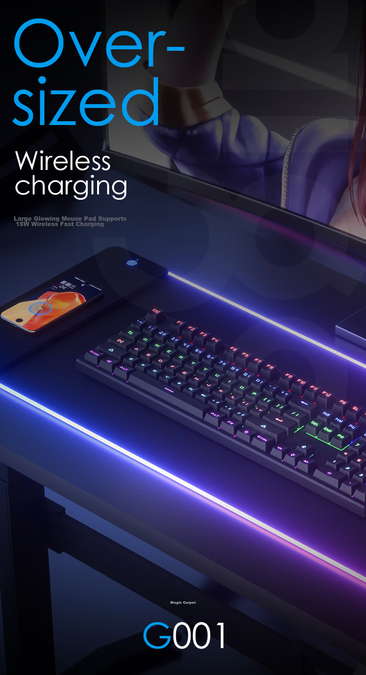 Aigo Mouse Pad Large Size, Magic Carpet G001, 15W Wireless Fast Charging, Rechargeable, RGB Lighting, Gaming Desk Mat 2