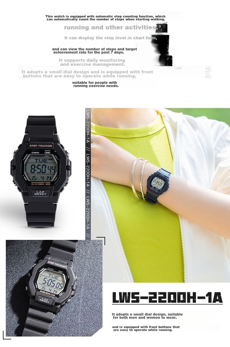 CASIO Watch for Men, Small Square Multifunctional Student Watch for Men And Women, Sports Pedometer Waterproof Digital Watch LWS-2200H 10