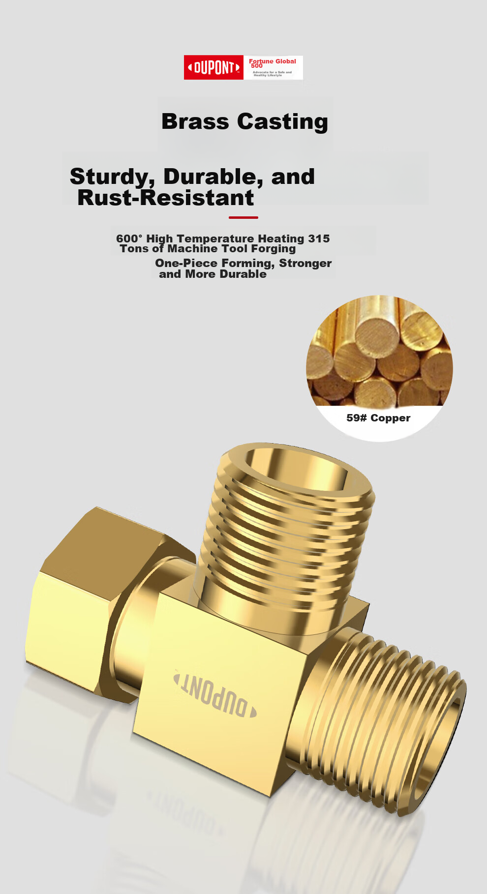 DU PONT DU PONT Three-Way Connector, Thickened One-In Toilet Accessory, 1/2 Inch Union Joint, Copper Material Angle Valve Water Distributor 6