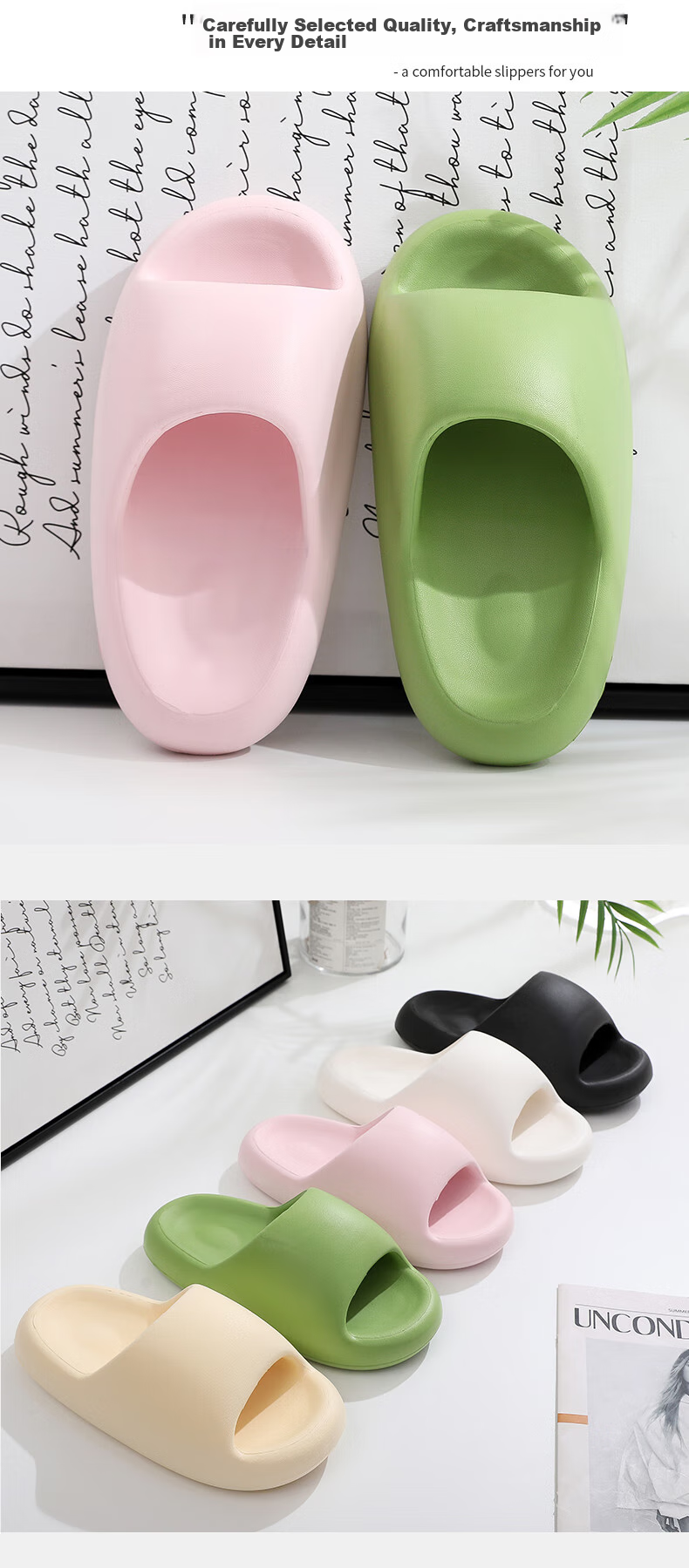 GUOLUOFEI Squishy Feeling Slippers for Men, Summer Thick-Soled EVA Bathroom Couple Sandals for Women, Suitable for Outdoor Wear, Pink, Size 36-37 14