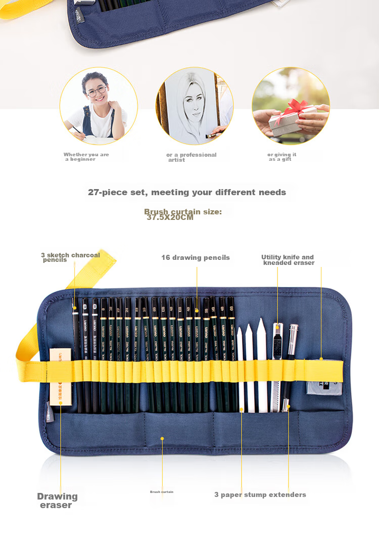 Deli Medium-Grain 12-Pack Boxed 58121 Art Sketching Charcoal Pencils, Graphite Pencils for Drawing, Professional Art Pencils, Hard Core Graduation Gift for Boys And Girls 3