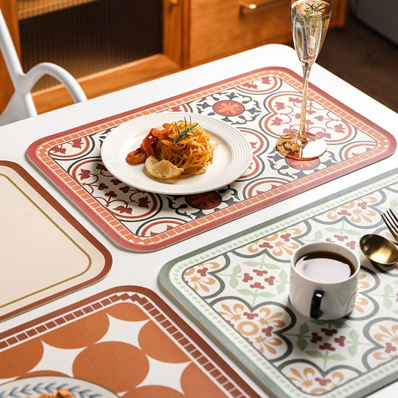 AVIVI Placemat, Table Mat, Western-Style Placemat, Waterproof And Heat-Resistant Mat, Coffee Table Cloth, Tableware Pad, Coaster, 40*30 Cm, Vintage Brown + Gree