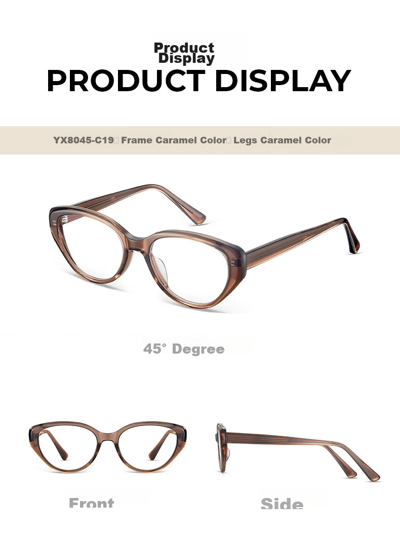 LOHO Cat Eye Glasses, Plain Cold Tea Frame, Myopia Sunglasses for Women, Anti-Blue Light, Can Be Fitted with Prescription Lenses 17
