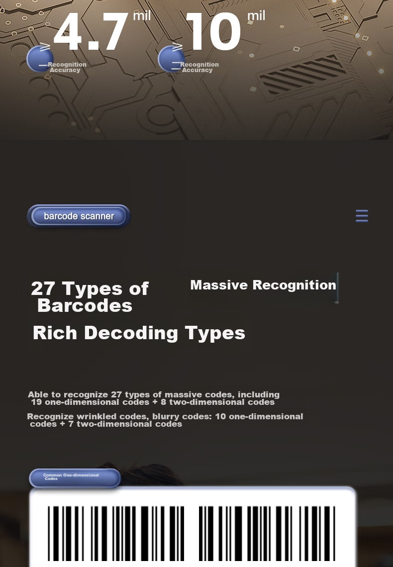 Deli Barcode Scanner, Wireless QR Code And Barcode Scanner, Supermarket Cashier Medical Insurance Payment Traceability Express Logistics Inquiry Spare Parts, 1.3 Million Pixels AA308 10