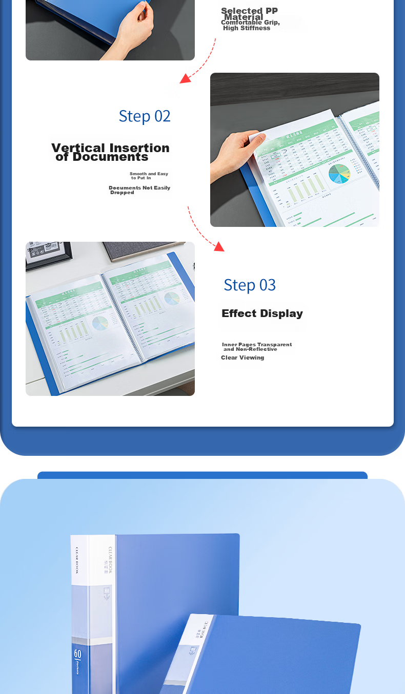 Deli 6 A4/60-Page Document Folders with Pockets, Large Capacity Business File Organizers, Loose-Leaf Storage Folders for Bids, Contracts, And Receipts, Office Supplies 33436 14