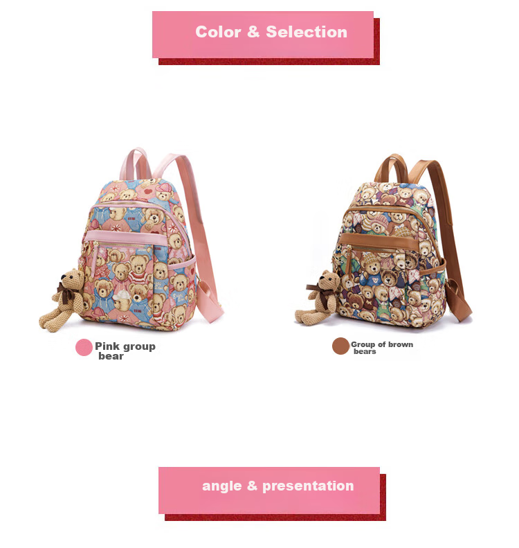 Xiaoxiongyilian Canvas Backpack for Students, Short-Trip Travel Bag with Large Capacity Compartments, Lightweight Women's Backpack, Valentine's Day Gift 14