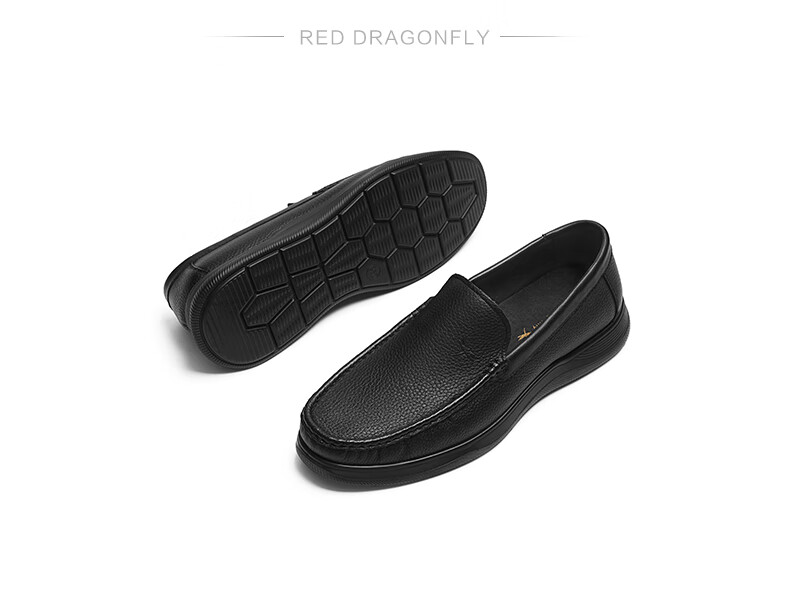 RED DRAGONFLY Casual Leather Shoes, Spring Men's Shoes, Sheepskin Slip-On, Middle-Aged Soft-Soled Dad Shoes WLA15016, Black, Size 41 2