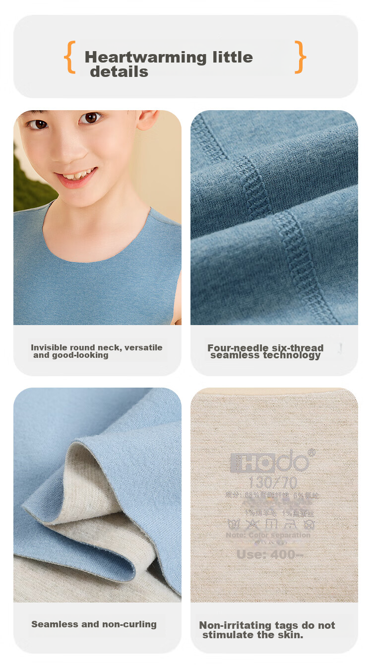 Hodohome Children's Thermal Vest, Boys' 3A Antibacterial Vest with Wool And Silk, Seamless Fleece-Lined Waistcoat, 271 Blue, Size 140 11