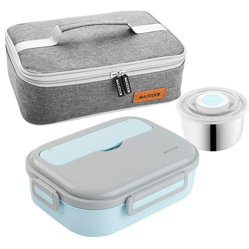 MAXCOOK 316L Stainless Steel Lunch Box, Microwave-Safe 4-Compartment Insulated Student Lunch Box with Utensils And Bag MCFT5890
