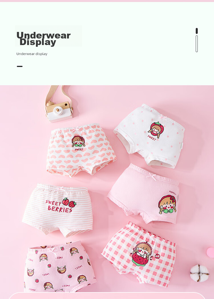 LangSha Children's Underwear, Girls' Panties, Class A Antibacterial Developmental Boxer Briefs, Baby Shorts, 6 Pieces, Strawberry Girl, Size 150 14