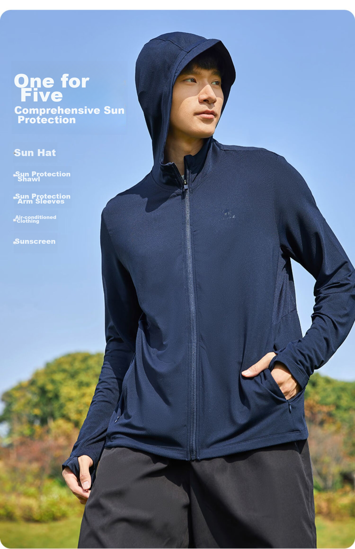 CAMEL Sun Protection Clothing for Men And Women, New Summer Outdoor Sports Wear, Original Yarn Cool-Feeling Sun Protection Loose Hooded Top Thin Jacket 10