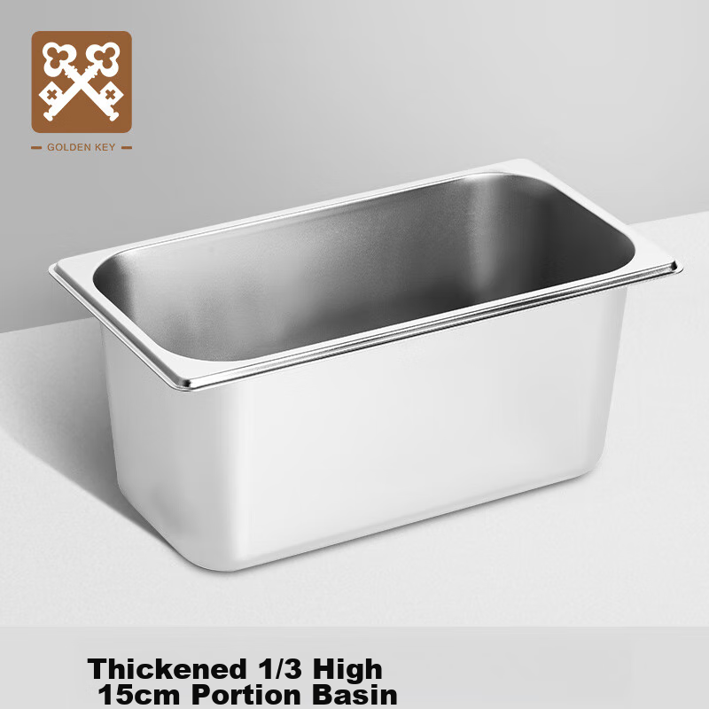 Jinyaoshi Stainless Steel Portion Pan, 1/3 Straight-Sided, Rolled Edge, Commercial Buffet Canteen Serving Pan, 15cm GK-MFS13