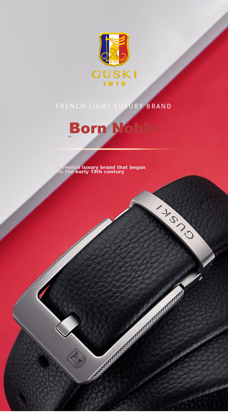 GUSKI Brand Men's Leather Belt with Pin Buckle, Gift Box, Casual Trouser Belt, Birthday Gift for Boyfriend Or Husband 1