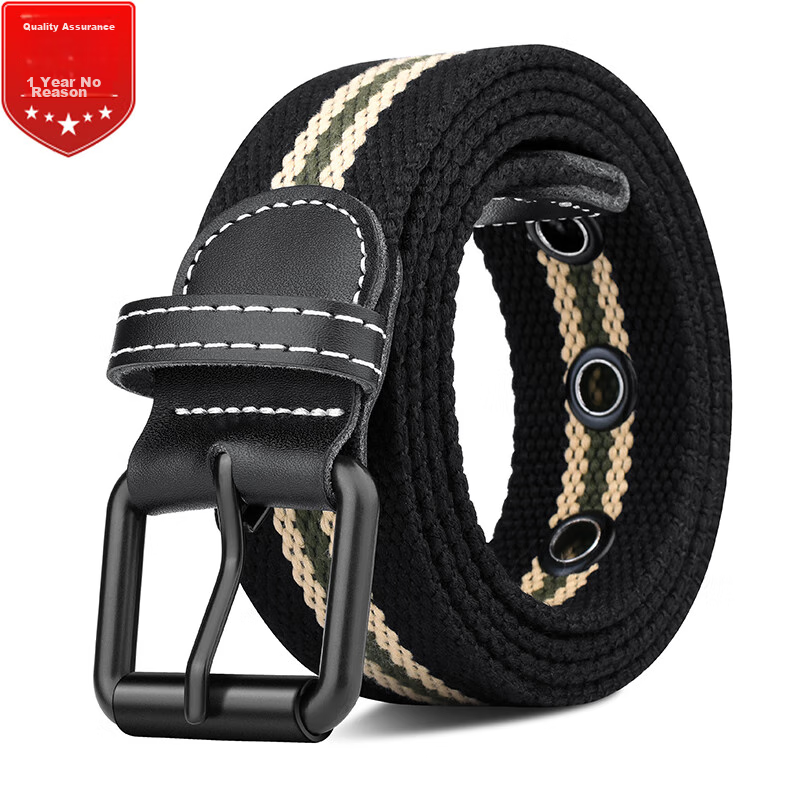 HALFEEL Canvas Belt for Men, Pin Buckle Leather Belt, Trendy Student Youth Belt, Casual Business Fabric Belt, Outdoor Military Training Gift