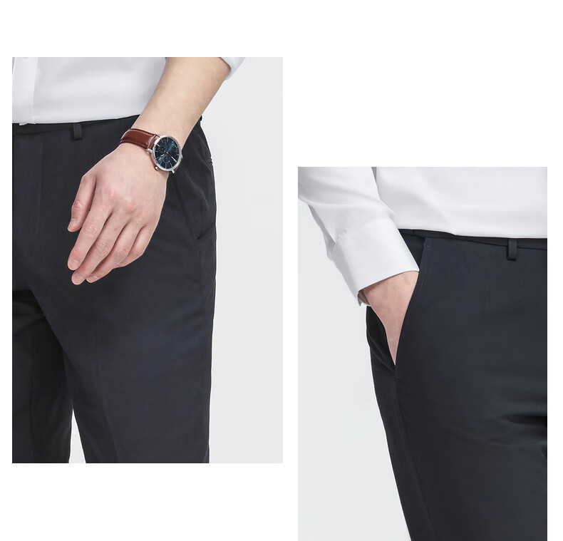 Goldlion Autumn Winter Floral Yarn Fashion Slim Fit Business Formal Trousers for Men 95 Dark Navy 34 8