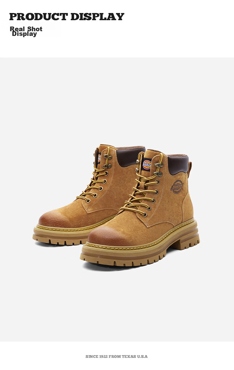 Dickies Men's High-Top Martin Boots, Fashionable Work Boots for Couples, Khaki with Fleece Lining, Size 40 (Unisex) 17