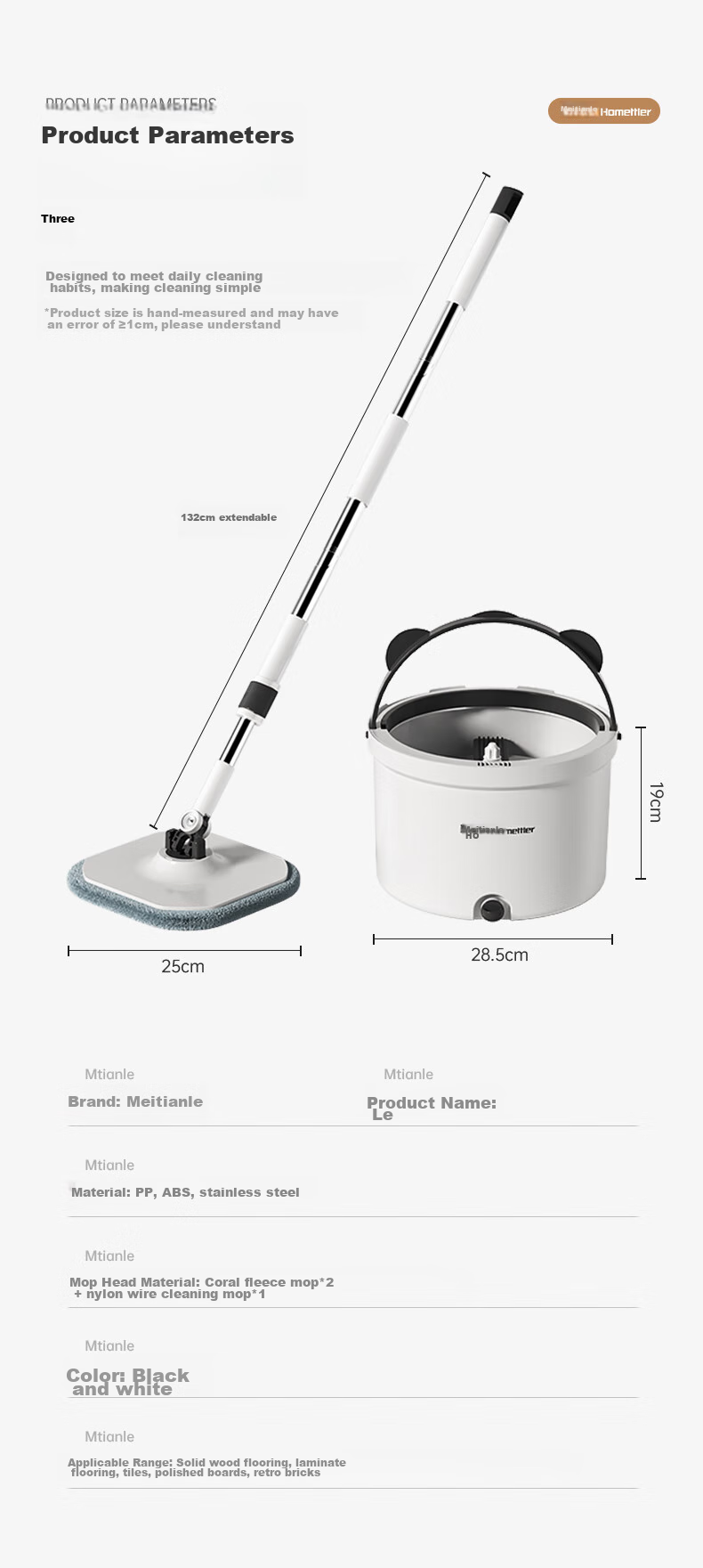 HoMettler Clean And Dirty Separation Rotary Mop, 3 Mop Pads for Home Use, Hands-Free Cleaning, No Washing Required, 2026 Lazy Person's Flat Mop with Bucket 19