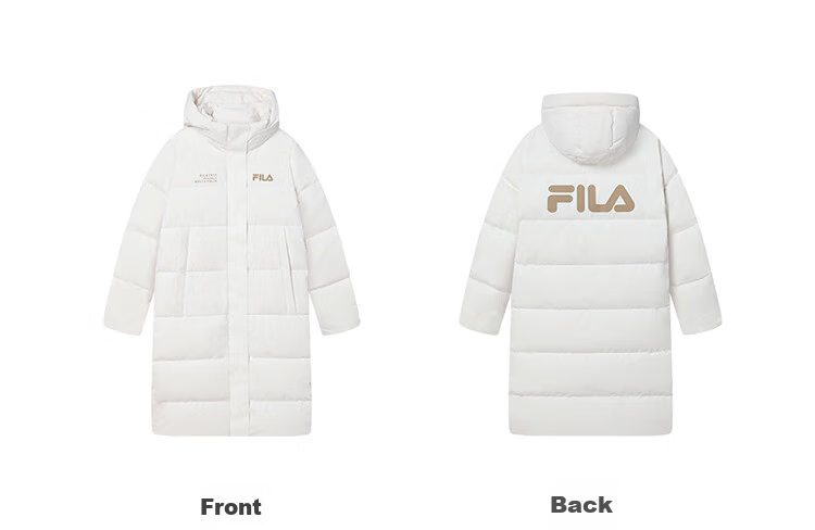 FILA Official RGB Long Down Jacket Unisex Winter Hooded Warm Coat Couples Style 24