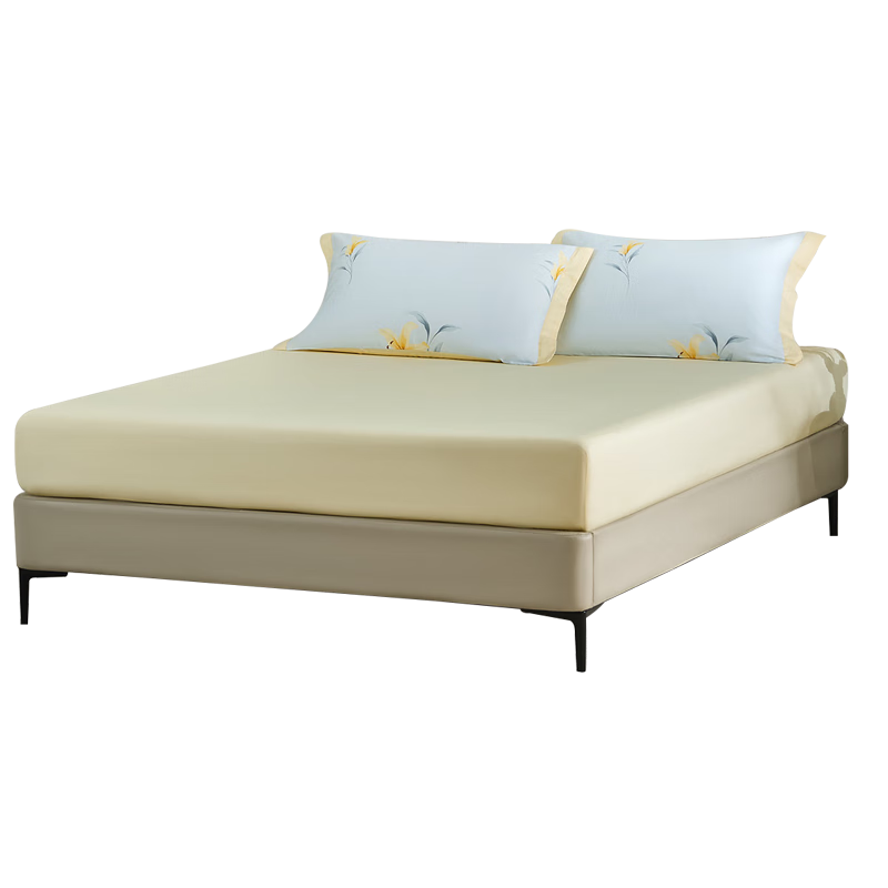 LUOLAI Home Textiles 100% Pure Cotton Fitted Sheet Single Piece, Yellow 120*200*28