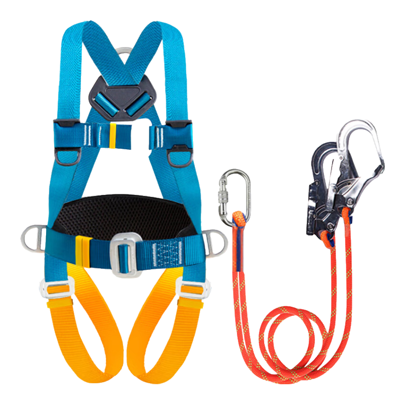 Guangjia Five-Point Safety Harness National Standard High-Altitude Work Fall Suspension Double Hooks Safety Rope Set Five-Point Safety Harness: Double Large Hooks 2m