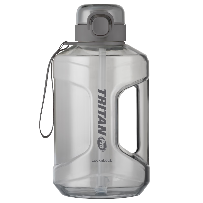 LOCK&LOCK Small Reservoir Large Capacity Plastic Sports Water Bottle, Outdoor Cold Water Jug with Scale Handle, Cup for Men And Women, 2.2L Gray