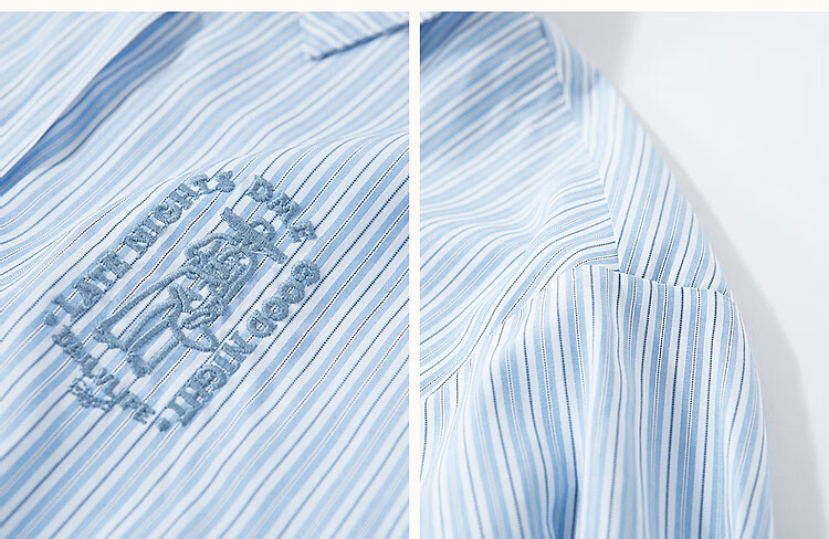 Dme [Youfeng De Yuandu] Xiaqingyang Academy Style Shirt, Striped Letter Embroidery, Comfortable Concealing Blouse, Women's Top 6