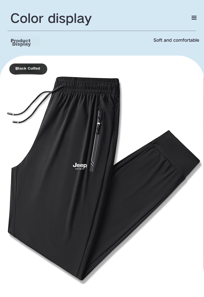 JEEP SPIRIT Casual Pants for Summer, Ice Silk Breathable Versatile Outdoor Quick-Dry Lightweight Sports Pants, Black Straight Leg, XL 9