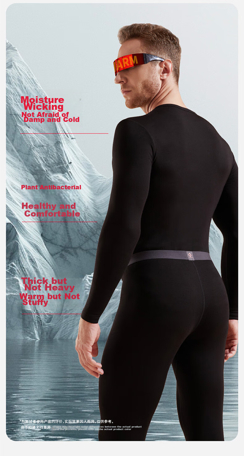 Yuejili Thermal Underwear Set for Men, Warm High-Elasticity Acrylic Undershirt And Long Johns, Antibacterial Comfortable Autumn Wear, Breathable Mid-Autumn Festival Gift 3