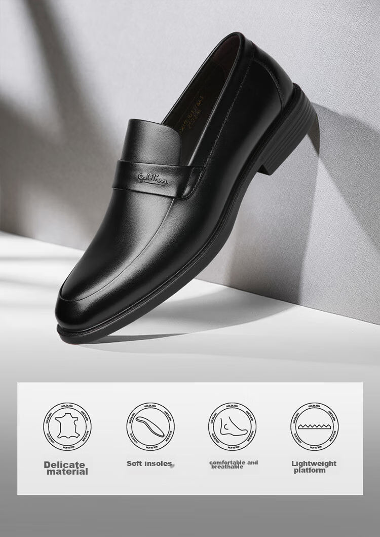 Goldlion Men's Shoes, Business Casual Formal Shoes, Autumn Comfortable Lightweight Fashion Leather Shoes, 50383013701A-Black Size 39 2