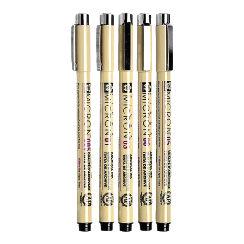 SAKURA PIGMA Fine Line Markers, Set of 5, Art Drawing Sketching Special Needle Tip Pens 01 03 08 05 005