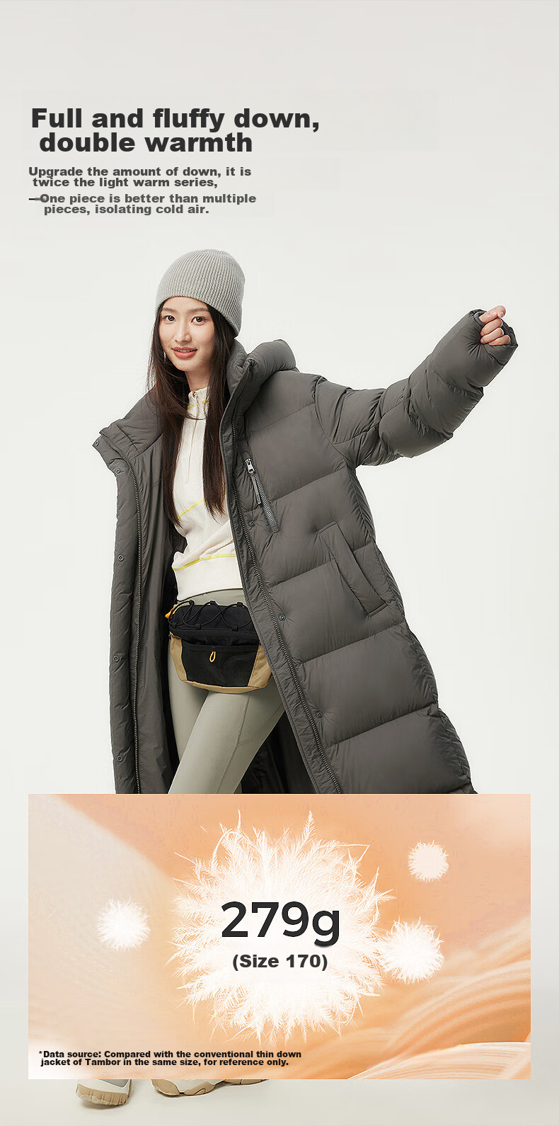 Tanboer Women's Long Puff Down Jacket New National Standard 90% Down Hooded Winter Warm Coat 530832D Puff Blue 165 5
