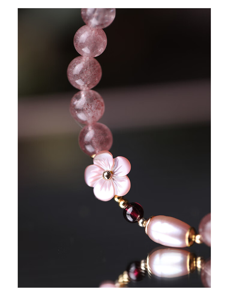 Fenghuangniepan Natural Strawberry Crystal Bracelet for Women, 2026 New Peach Blossom Pink Crystal Beaded Bracelet, Birthday Gift for Girlfriend 9