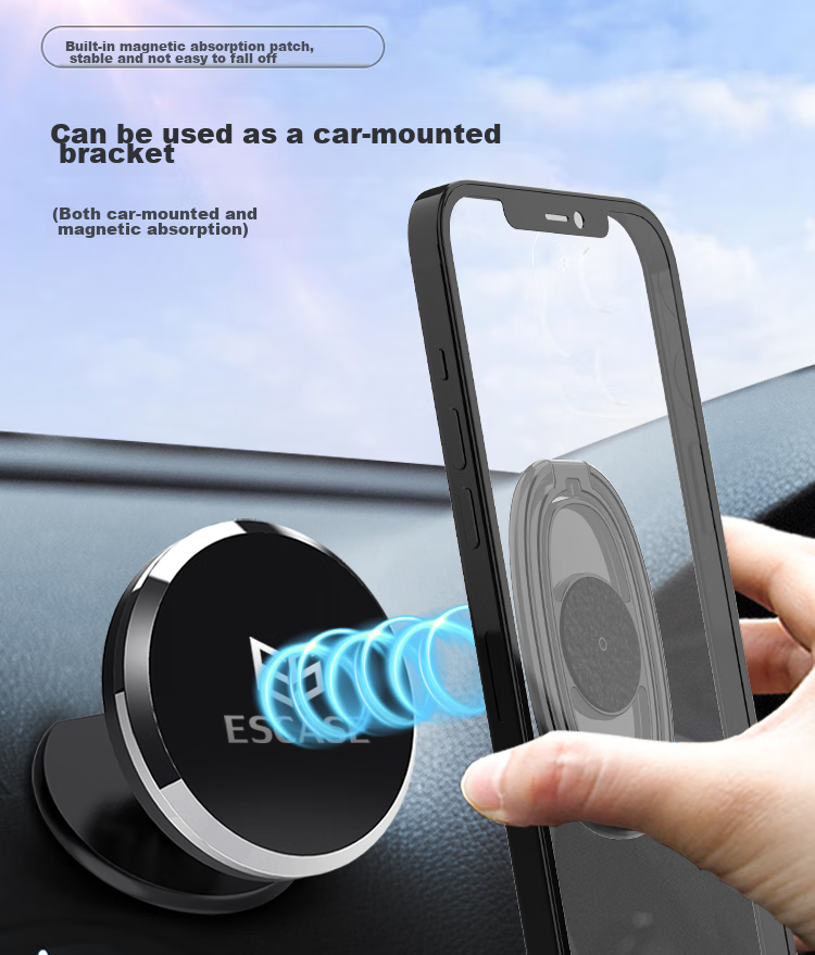 ESCASE Phone Stand, Desktop Foldable Metal Ring Clip, Adhesive Portable Lazy Support, Adjustable, Suitable for Apple/Huawei/Vivo Etc., Black, MDF-02 6
