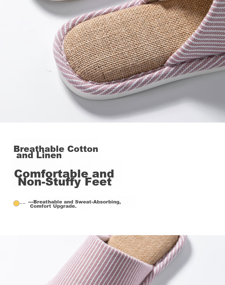GUOLUOFEI Japanese-Style Linen Slippers for Men, Home Cotton And Linen Casual Couple Slippers for All Seasons, Khaki Color, Size 40-41 6