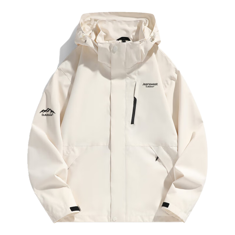 JEANSWEST OUTDOOR Windbreaker Spring And Autumn Jacket, Men's Outerwear, American-Style Windproof Loose-Fitting Couple Hiking Wear, Ivory White, 2XL