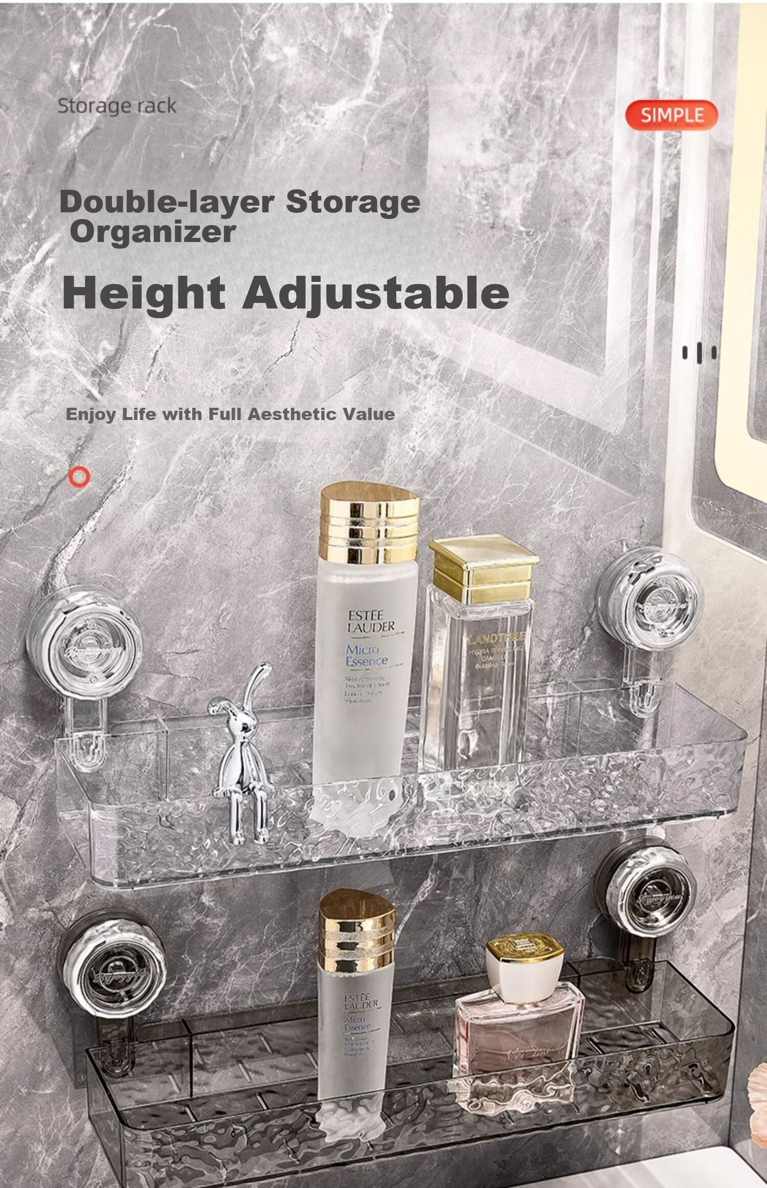 YOUQIN Bathroom Suction Cup Storage Rack, Wall-Mounted without Drilling, Bathroom Sink Organizer Shelf 9