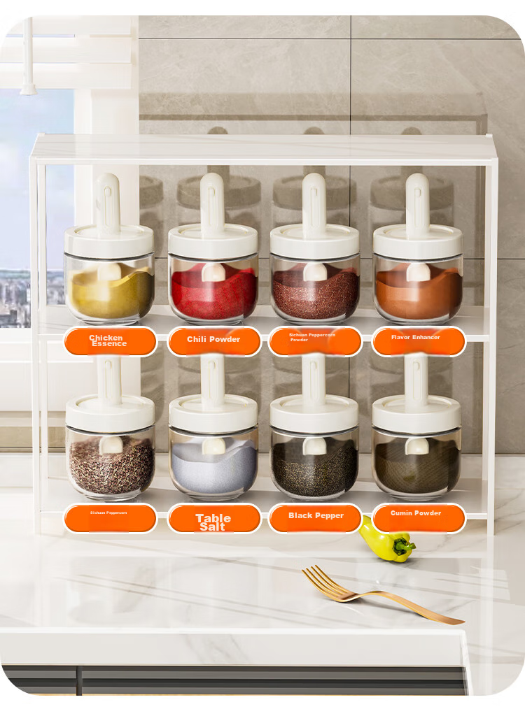 Jiabangshou Seasoning Set of Three: Salt, Sugar And MSG Seasoning Containers, Kitchen Home Use Sealed Spoon Lid Integrated Extendable Seasoning Jars 9