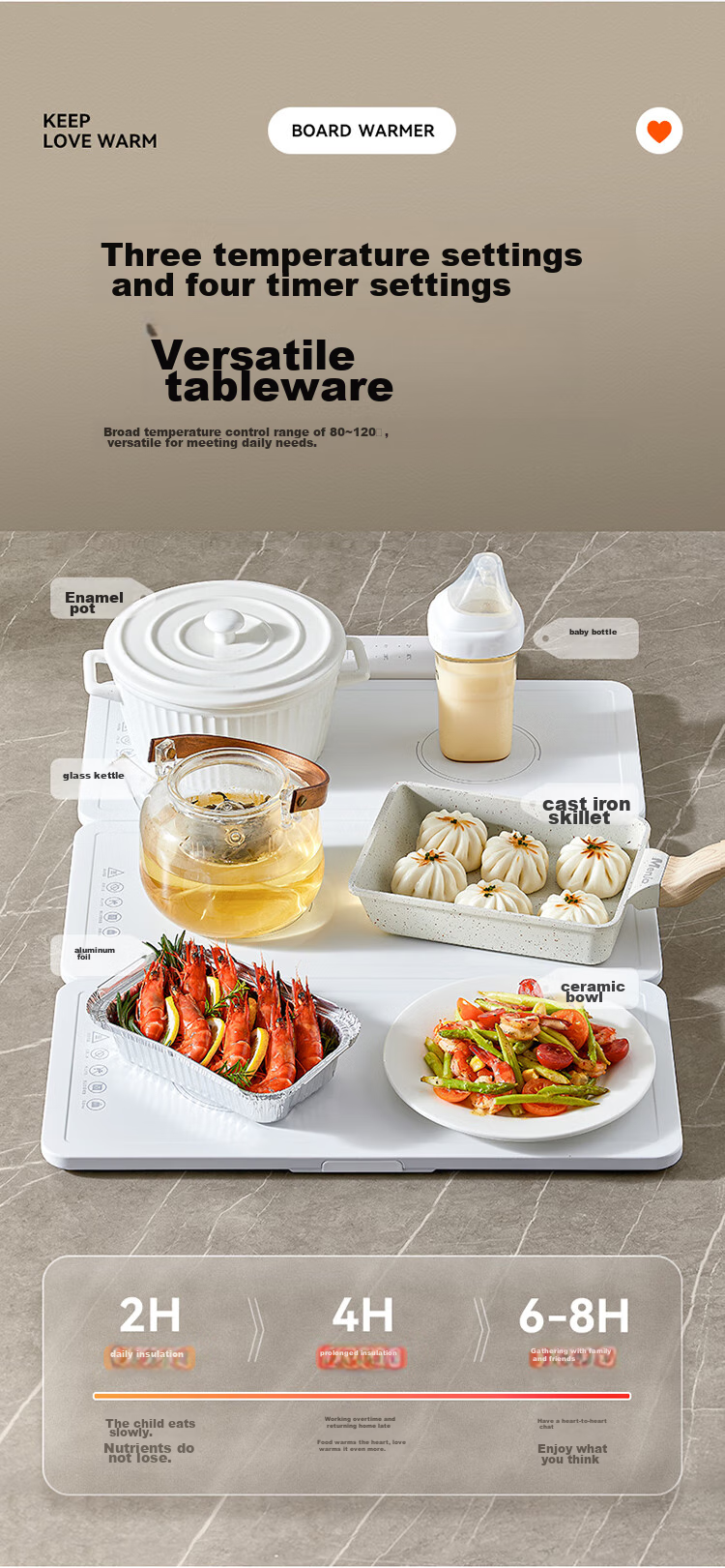 Bear Folding Food Warming Plate, Meal Warmer Tray, Heating Table Mat, Square Household Food Warmer, BWB-B03A5 5