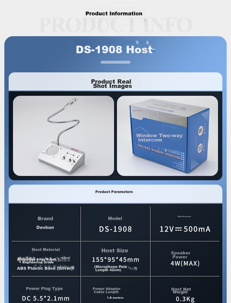 Deshun DS-1908 Two-Way Intercom for Windows, Metal Bank Securities Hospital Restaurant Counter Station Post Office Window-Specific Intercom Amplifier Microphone 15