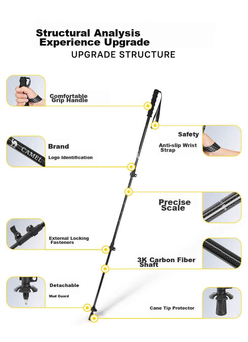 CAMEL [Dune] Trekking Pole, Carbon Fiber Lightweight Telescopic Folding Hiking Stick, Anti-Slip Carbon Fiber Walking Stick 4