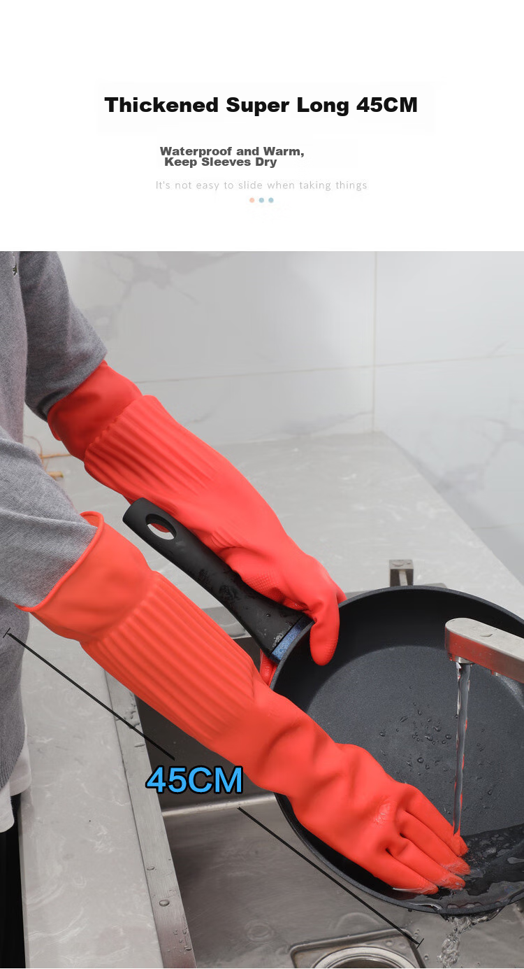 Yagao PVC Gloves, 2 Pairs, One Size Fits All, Fleece-Lined, Extended Length, Warm Style, Household Gloves, Rubber Leather Gloves 8