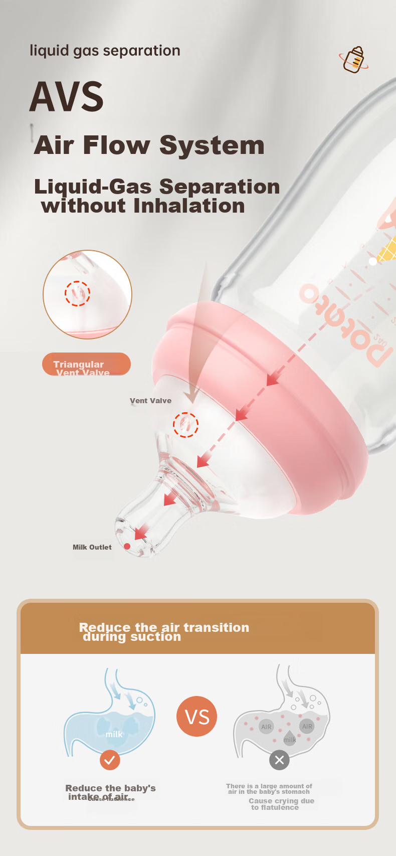 Potato Straw Bottle for Infants, Wide Mouth Glass Bottle with Handle And Gravity Ball, Suitable for 4 Months And Above, 240ml, Peach Pink 7
